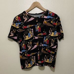 Zara Printed Cartoon Black Cropped T-Shirt